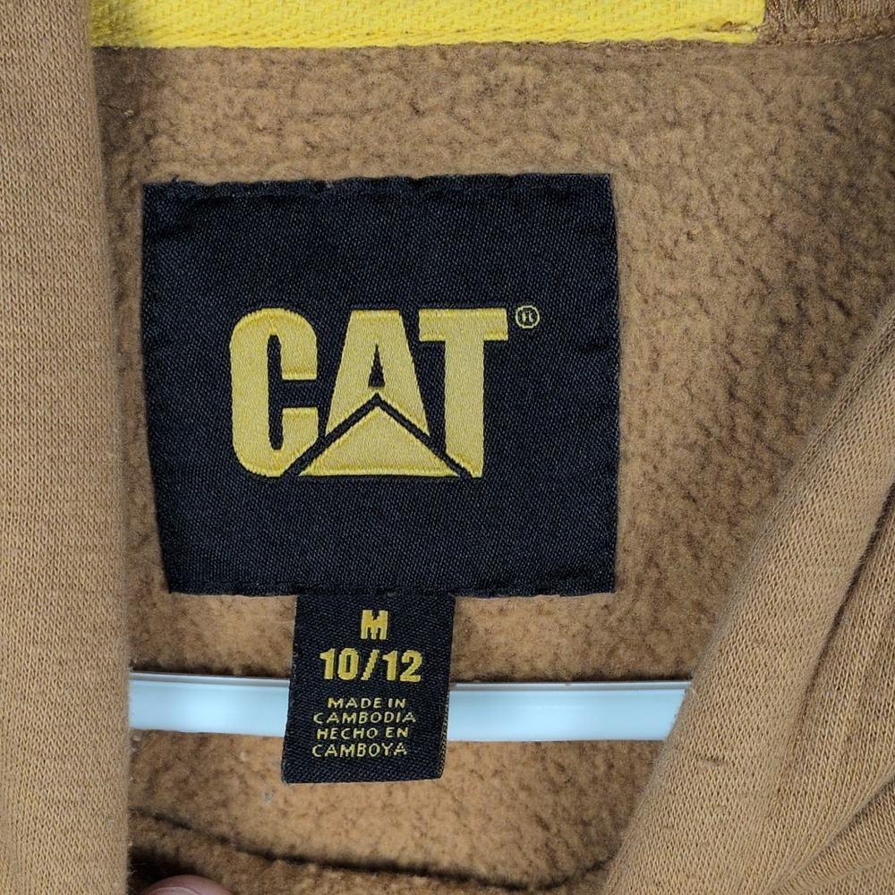 Caterpillar CAT Brown Pullover Hoodie Logo Sleeve Sweatshirt- Youth Med 10/12 - Picture 2 of 7